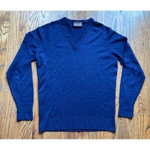 Vintage Shepherd Lambswool Sweater Mens Small Navy Blue V Neck Made In England